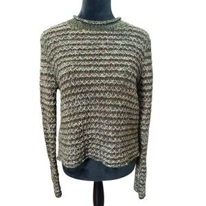 Earthbound Trading Co Knit Criss Cross WOOL Sweater Boho Crochet - MEDIUM - EUC